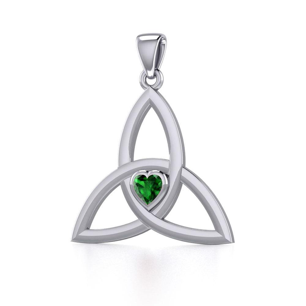 The Celtic Trinity Knot Silver Pendant with Heart Gemstone TPD5342 - Jewelry