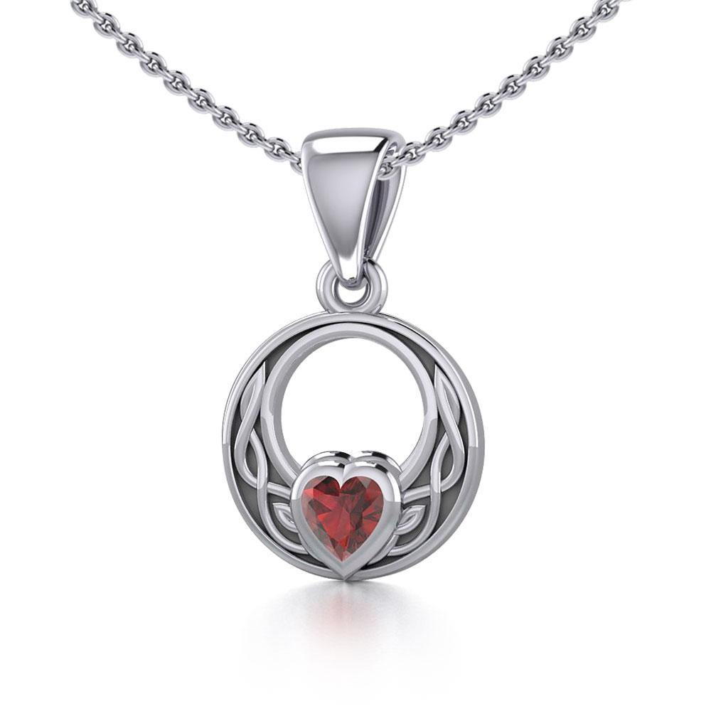 Celtic Knot Silver Pendant with Heart Gemstone TPD5343 - Jewelry