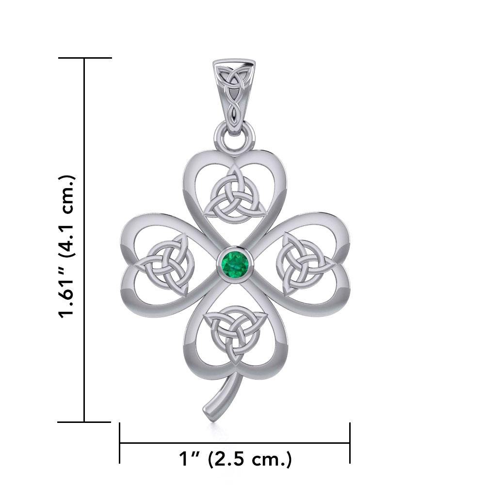 Lucky Four Leaf Clover with Triquetra Silver Pendant with Gemstone TPD5348 - Jewelry
