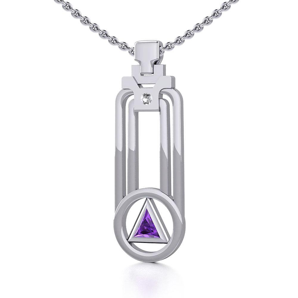Modern Geometric Recovery Silver Pendant with Gemstone TPD5356 - Jewelry