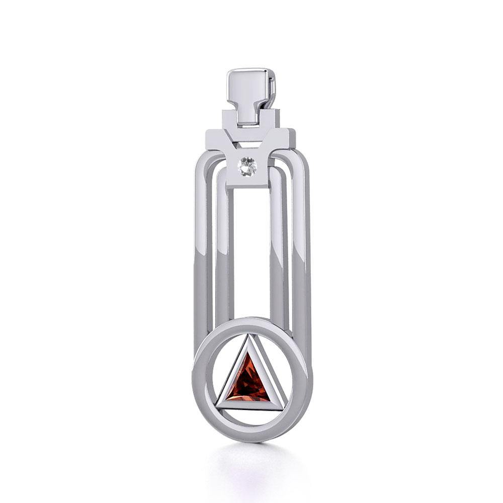 Modern Geometric Recovery Silver Pendant with Gemstone TPD5356 - Jewelry