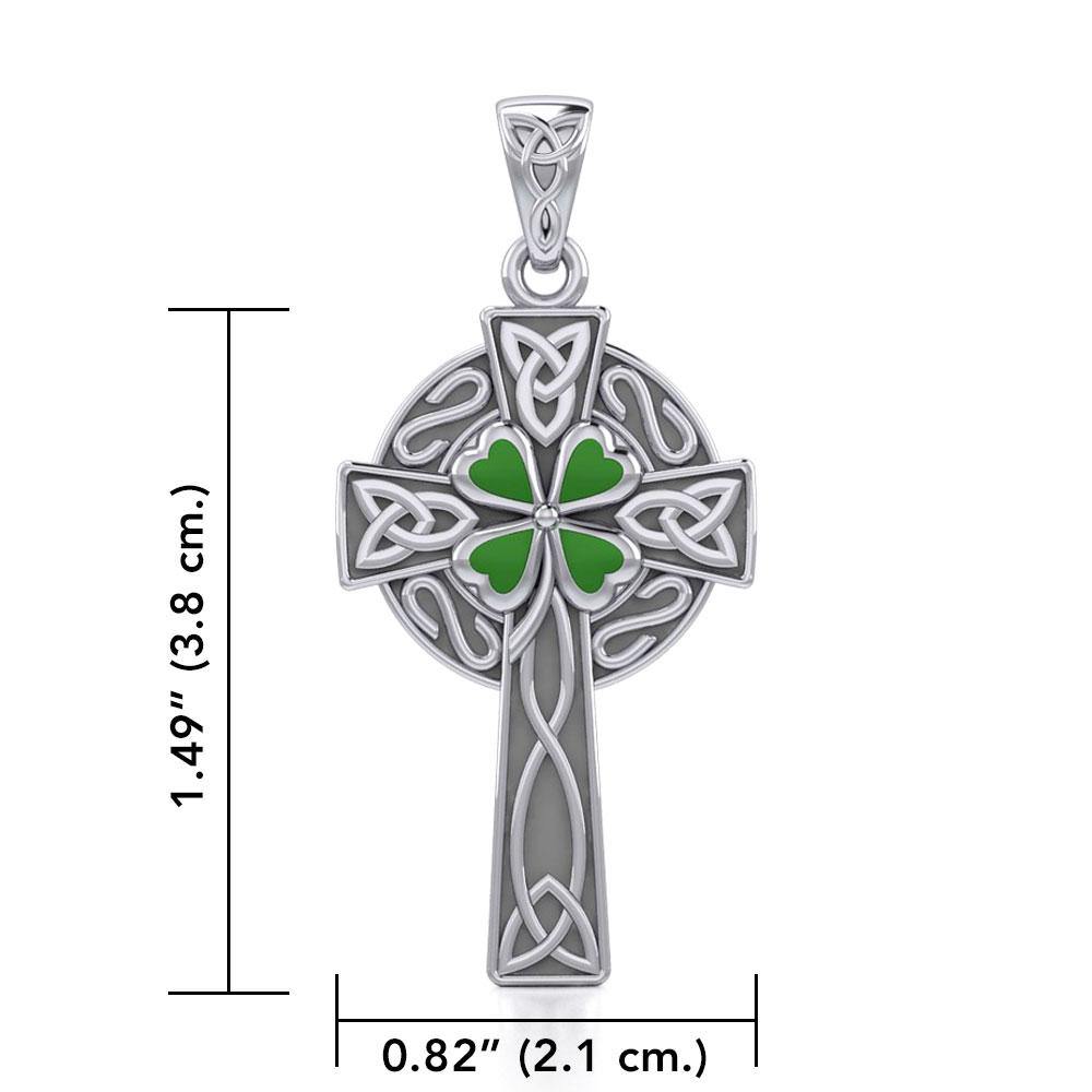 Silver Celtic Cross with Enamel Clover Pendant TPD5358 - Jewelry