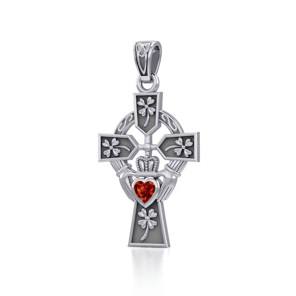 Claddagh Celtic Cross with Lucky Four Leaf Clover Silver Pendant TPD5359 - Jewelry