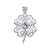 Lucky Celtic Four Leaf Clover Silver Pendant with Gemstone TPD5373 - Jewelry