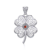 Lucky Celtic Four Leaf Clover Silver Pendant with Gemstone TPD5373 - Jewelry