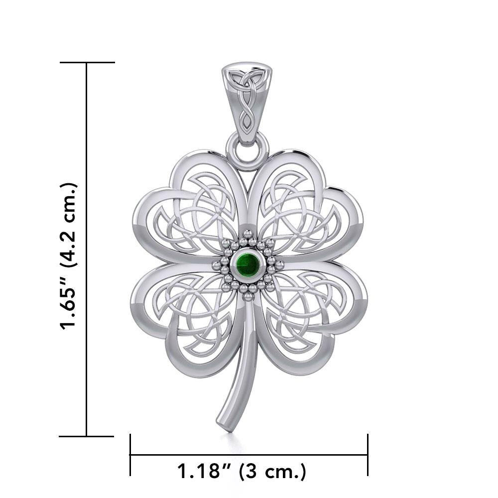 Lucky Celtic Four Leaf Clover Silver Pendant with Gemstone TPD5373 - Jewelry