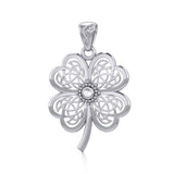Lucky Celtic Four Leaf Clover Silver Pendant with Gemstone TPD5373 - Jewelry