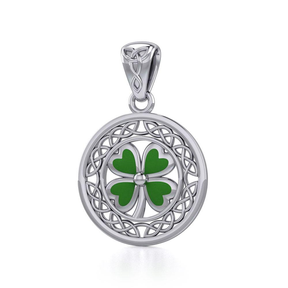 Lucky Celtic Four Leaf Clover Silver Pendant with Enamel TPD5374 - Jewelry