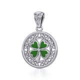 Lucky Celtic Four Leaf Clover Sterling Silver Pendant with Enamel TPD5374