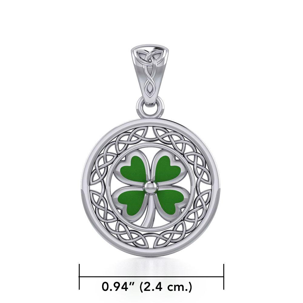 Lucky Celtic Four Leaf Clover Silver Pendant with Enamel TPD5374 - Jewelry