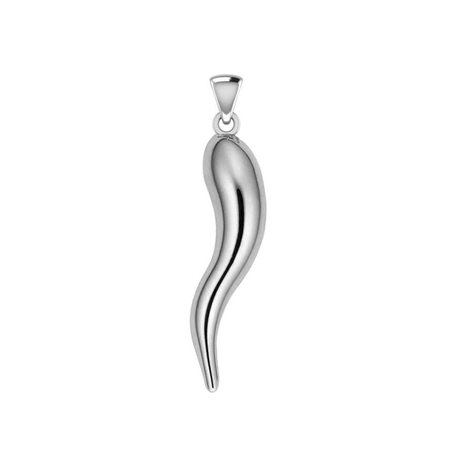 Italian Horn Good Luck Charm Silver Pendant Large Version TPD5375 - Jewelry