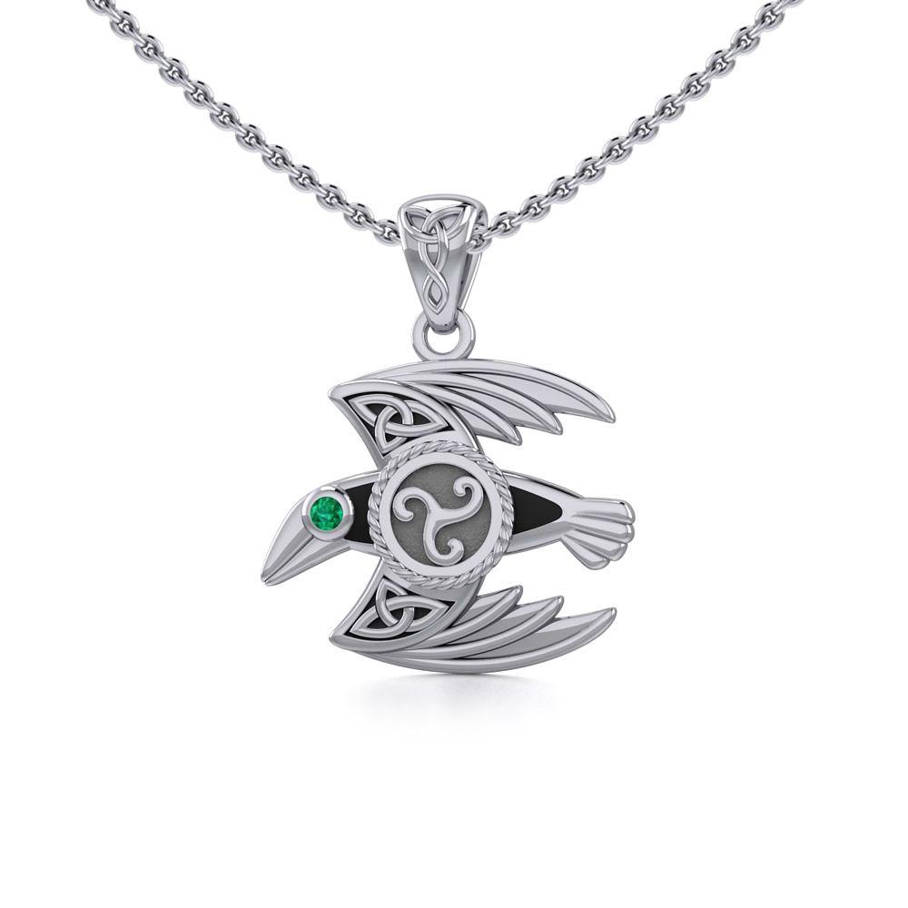 Behind the Mystery of the Mythical Raven Silver Jewelry Pendant with Gemstone TPD5381 - Jewelry