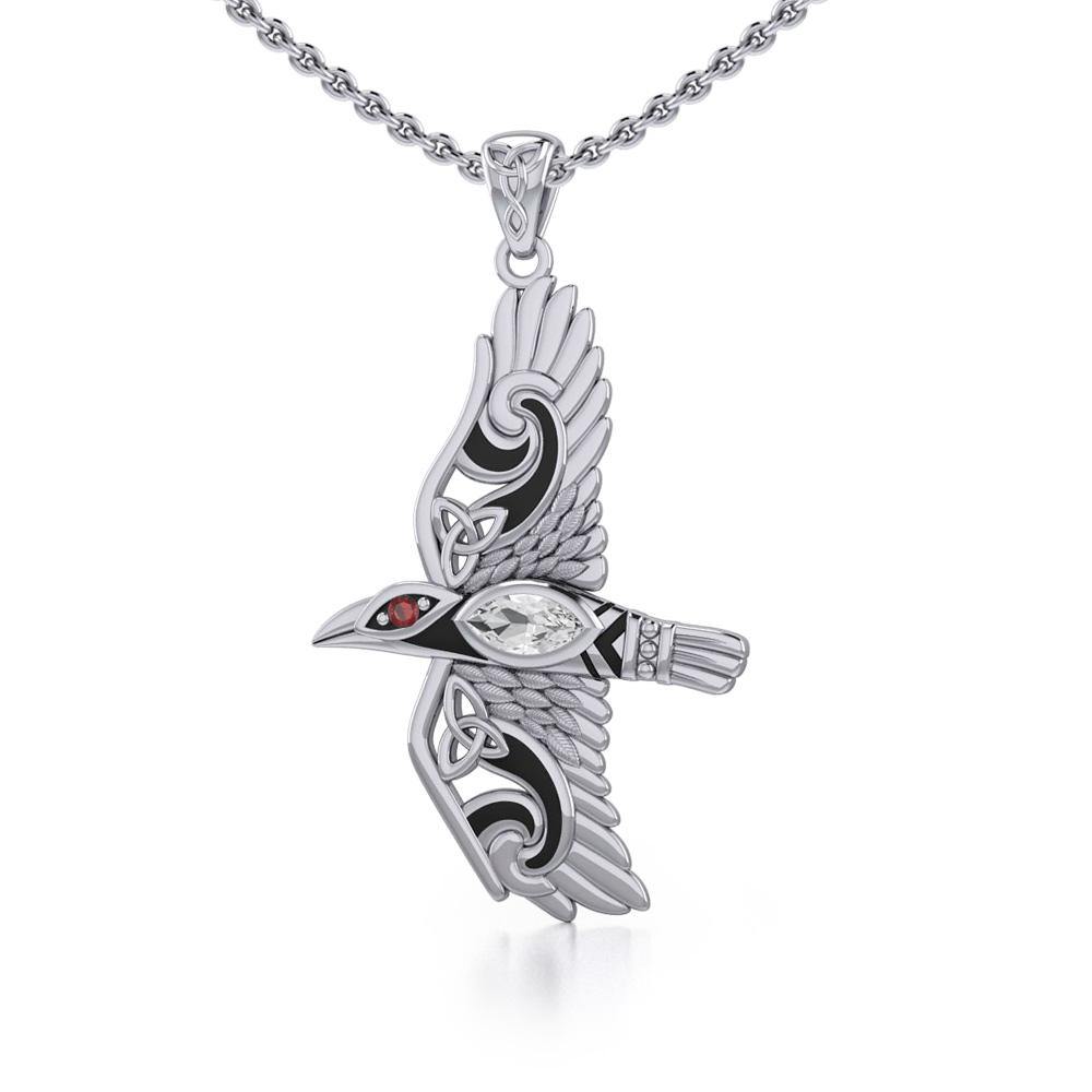 Mythical Raven Silver Jewelry Pendant with Gemstone TPD5382 - Jewelry