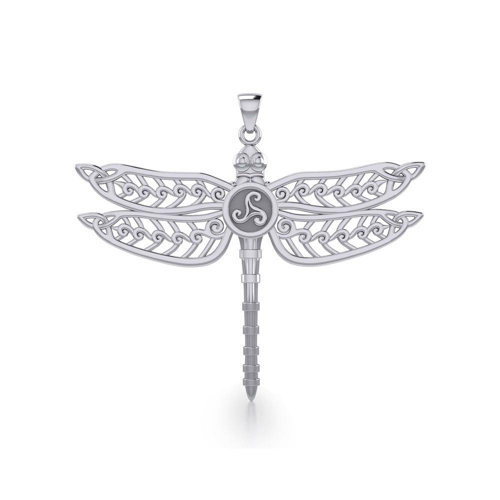 The Celtic Dragonfly with Triskele Silver Pendant TPD5385 - Jewelry