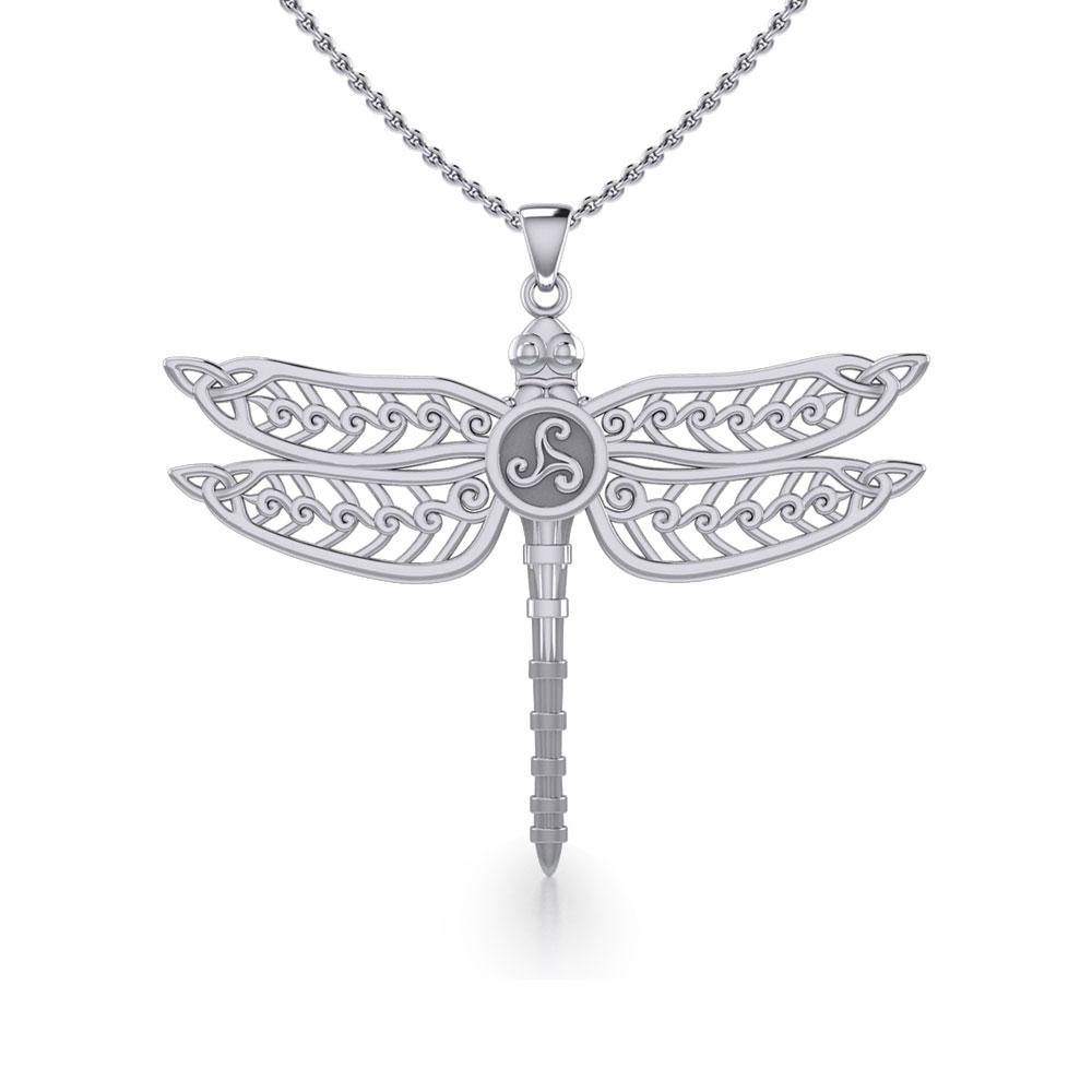The Celtic Dragonfly with Triskele Silver Pendant TPD5385 - Jewelry