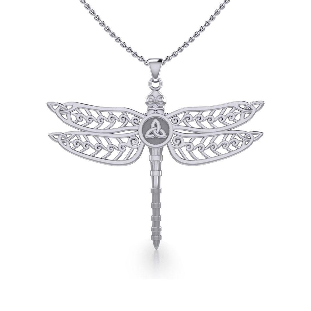 The Celtic Dragonfly with Trinity Knot Silver Pendant TPD5386 - Jewelry