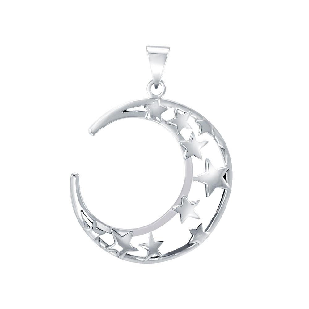 A Glimpse of the Crescent Moon and Stars Silver Pendant TPD5391 - Jewelry