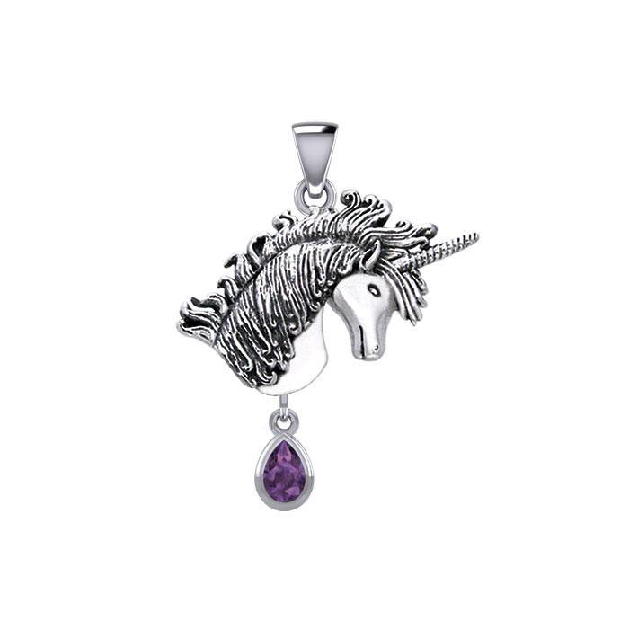 Unicorn Silver Pendant with Dangling Gemstone TPD5426 - Jewelry