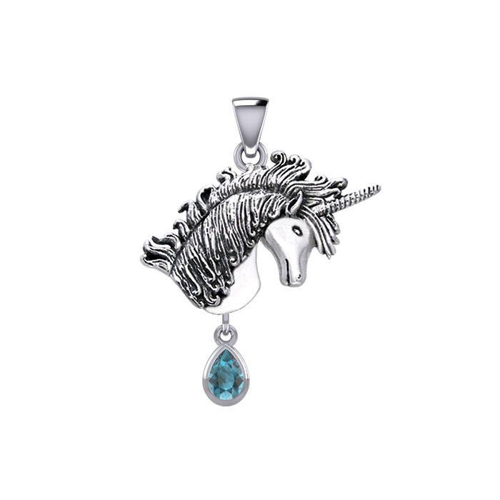 Unicorn Silver Pendant with Dangling Gemstone TPD5426 - Jewelry