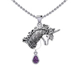 Unicorn Silver Pendant with Dangling Gemstone TPD5426 - Jewelry