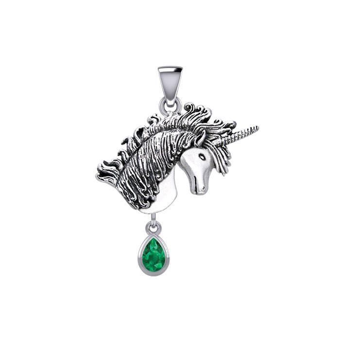 Unicorn Silver Pendant with Dangling Gemstone TPD5426 - Jewelry