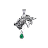 Unicorn Silver Pendant with Dangling Gemstone TPD5426 - Jewelry