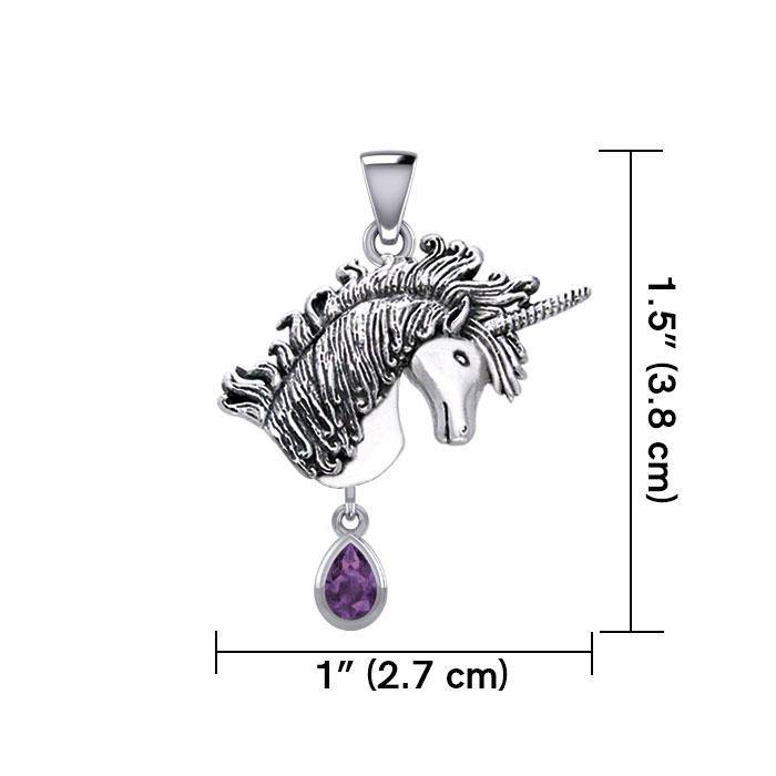 Unicorn Silver Pendant with Dangling Gemstone TPD5426 - Jewelry