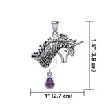 Unicorn Silver Pendant with Dangling Gemstone TPD5426 - Jewelry