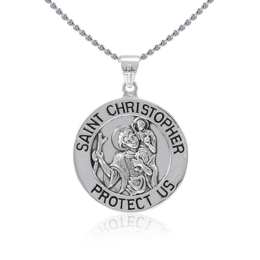 Saint Christoper Silver Pendant (Large 25 mm.) TPD5466 - Jewelry