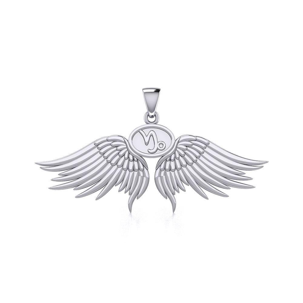 Guardian Angel Wings Silver Pendant with Capricorn Zodiac Sign TPD5512 - Jewelry
