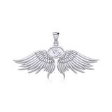 Guardian Angel Wings Sterling Silver Pendant with Capricorn Zodiac Sign TPD5512