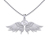 Guardian Angel Wings Silver Pendant with Capricorn Zodiac Sign TPD5512 - Jewelry
