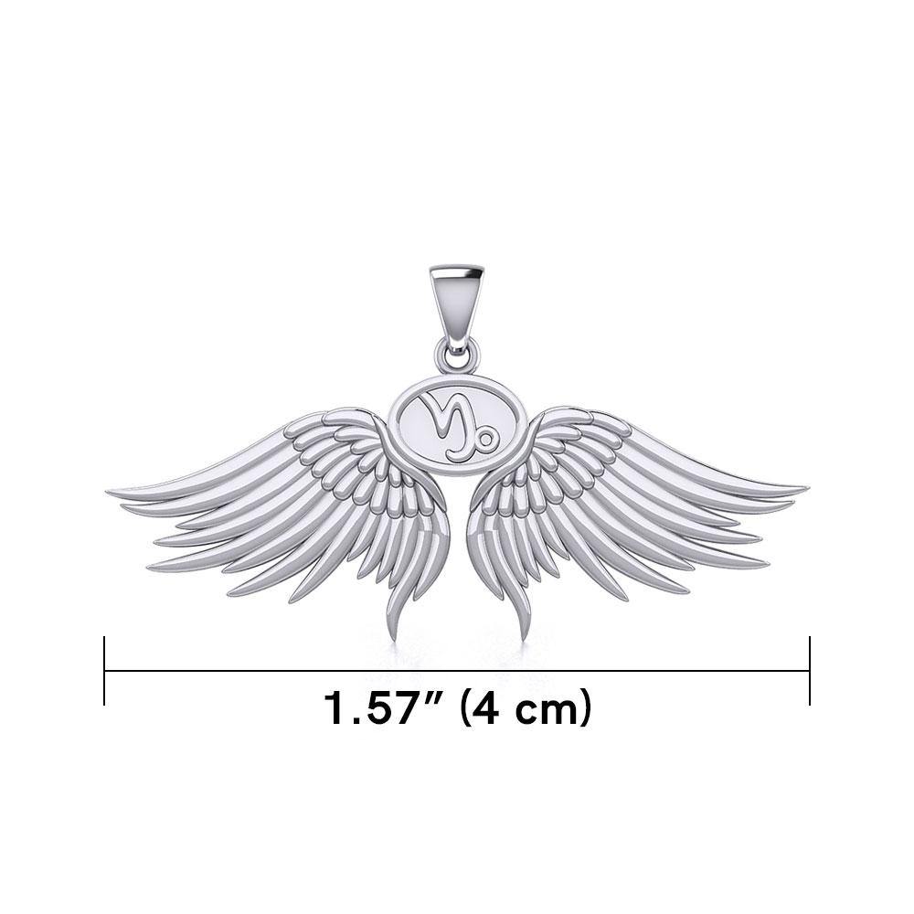 Guardian Angel Wings Silver Pendant with Capricorn Zodiac Sign TPD5512 - Jewelry