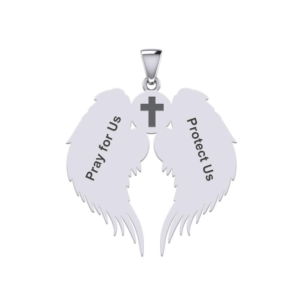 Guardian Angel Wings Silver Pendant with Aquarius Zodiac Sign TPD5513 - Jewelry
