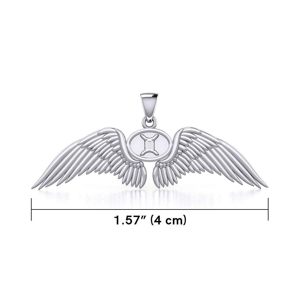 Guardian Angel Wings Silver Pendant with Gemini Zodiac Sign TPD5517 - Jewelry