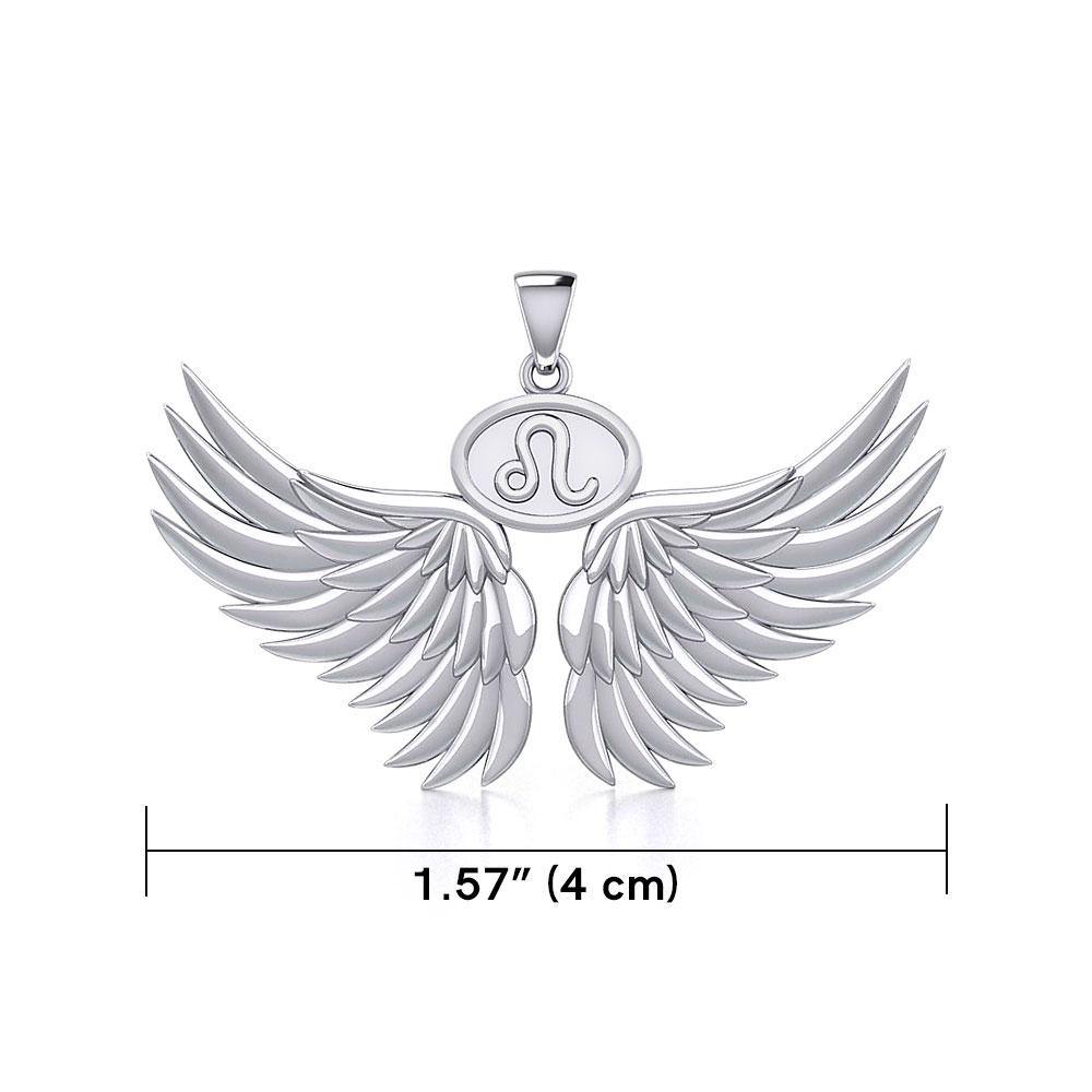 Guardian Angel Wings Silver Pendant with Leo Zodiac Sign TPD5519 - Jewelry
