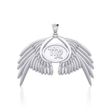 Guardian Angel Wings Silver Pendant with Virgo Zodiac Sign TPD5520