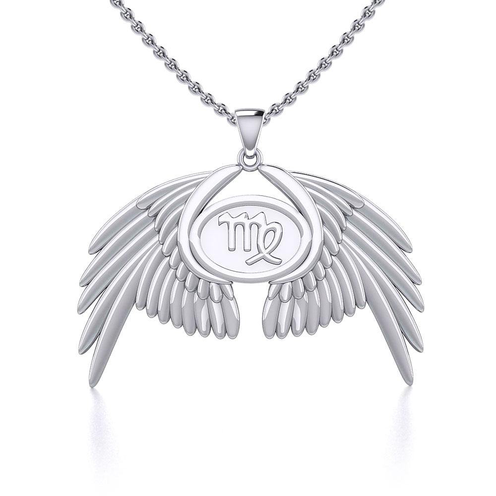 Guardian Angel Wings Silver Pendant with Virgo Zodiac Sign TPD5520 - Jewelry