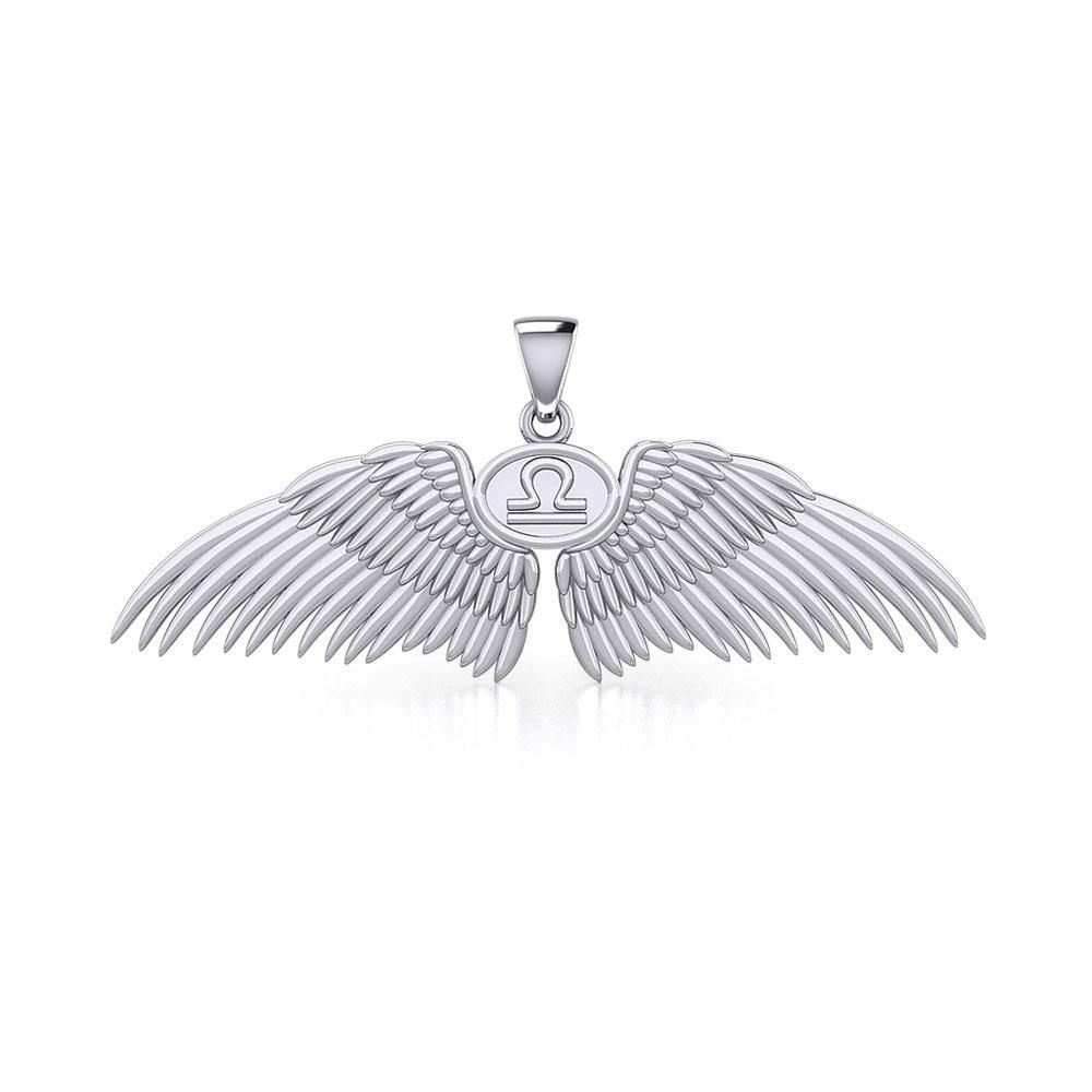 Guardian Angel Wings Silver Pendant with Libra Zodiac Sign TPD5521 - Jewelry