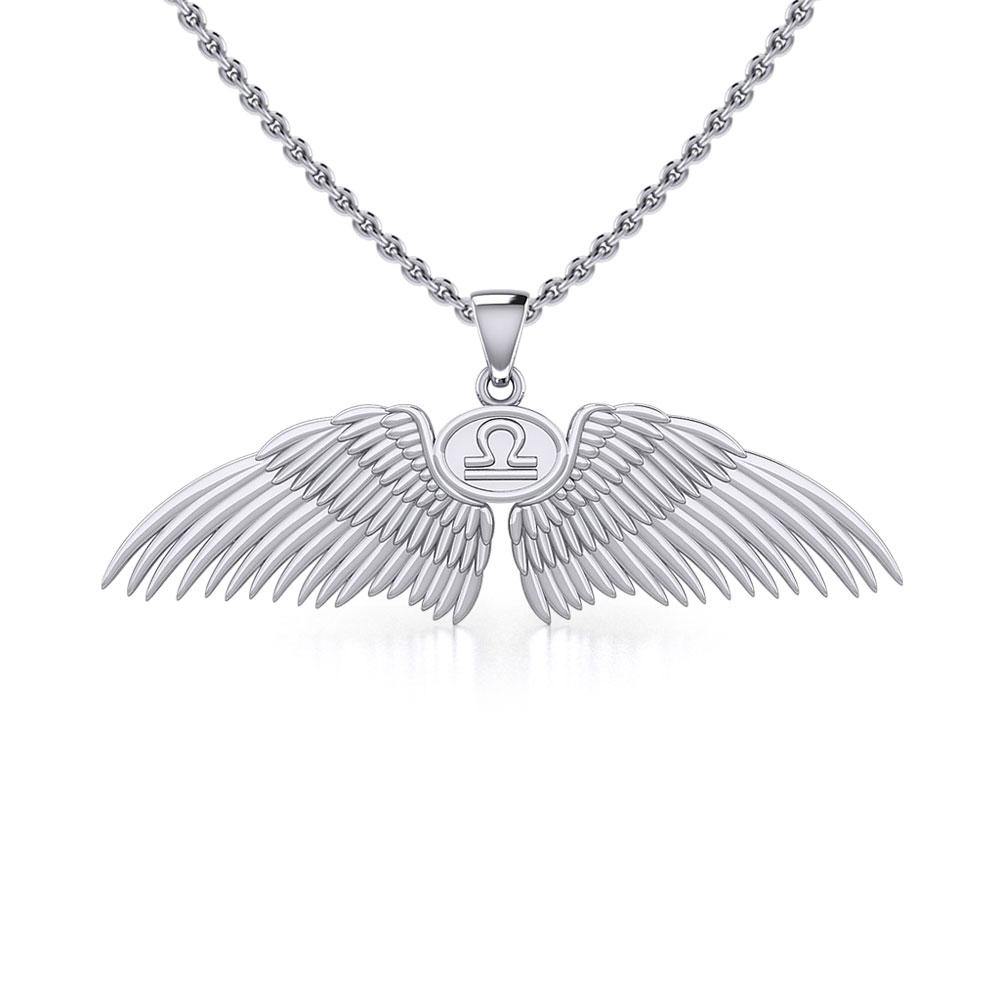 Guardian Angel Wings Silver Pendant with Libra Zodiac Sign TPD5521 - Jewelry