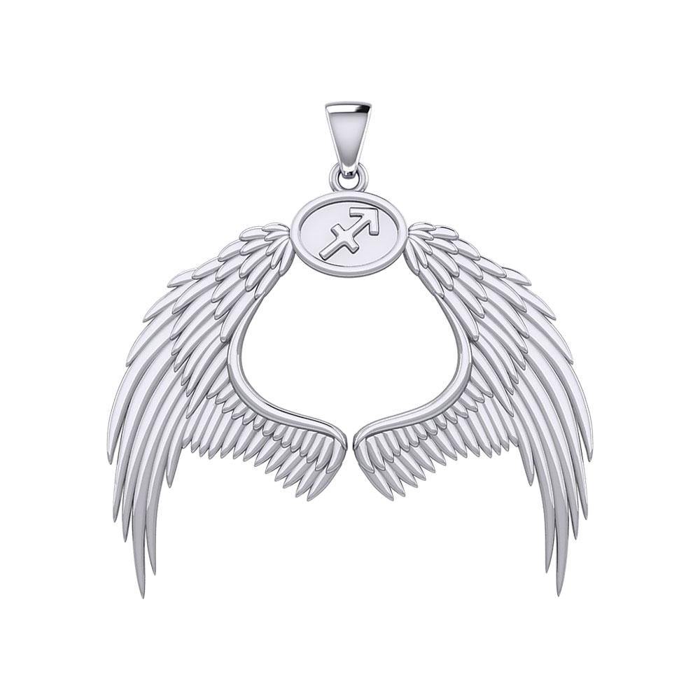 Guardian Angel Wings Silver Pendant with Sagittarius Zodiac Sign TPD5523 - Jewelry