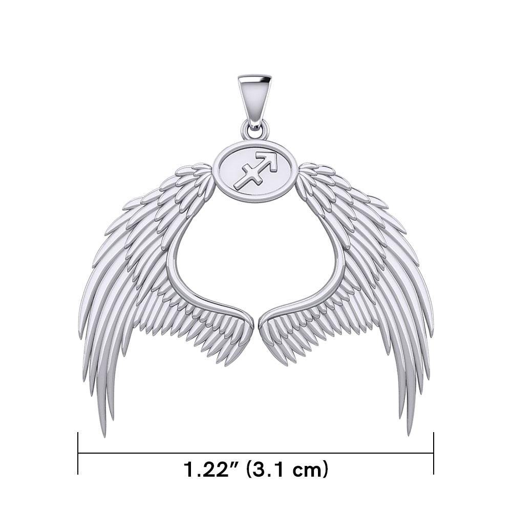 Guardian Angel Wings Silver Pendant with Sagittarius Zodiac Sign TPD5523 - Jewelry