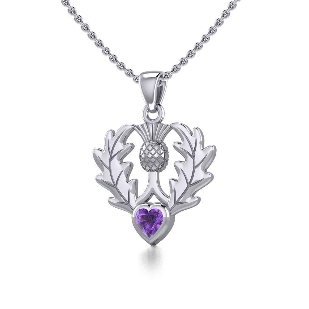 Thistle Silver Pendant with Heart Gemstone TPD5637 - Jewelry
