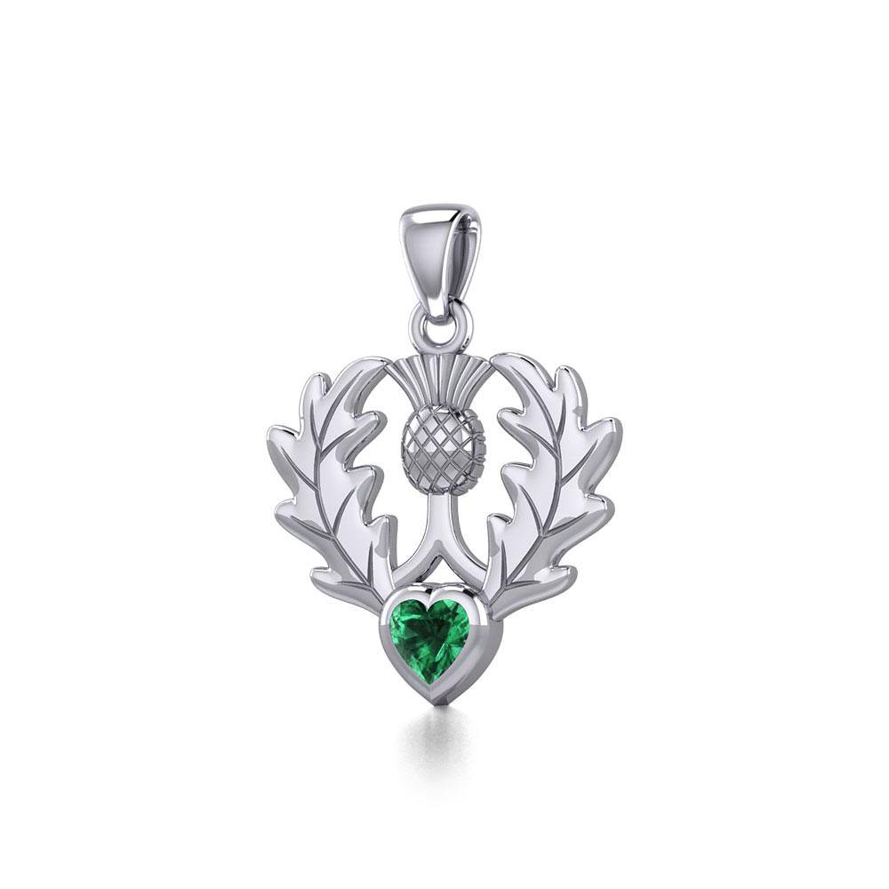 Thistle Silver Pendant with Heart Gemstone TPD5637 - Jewelry