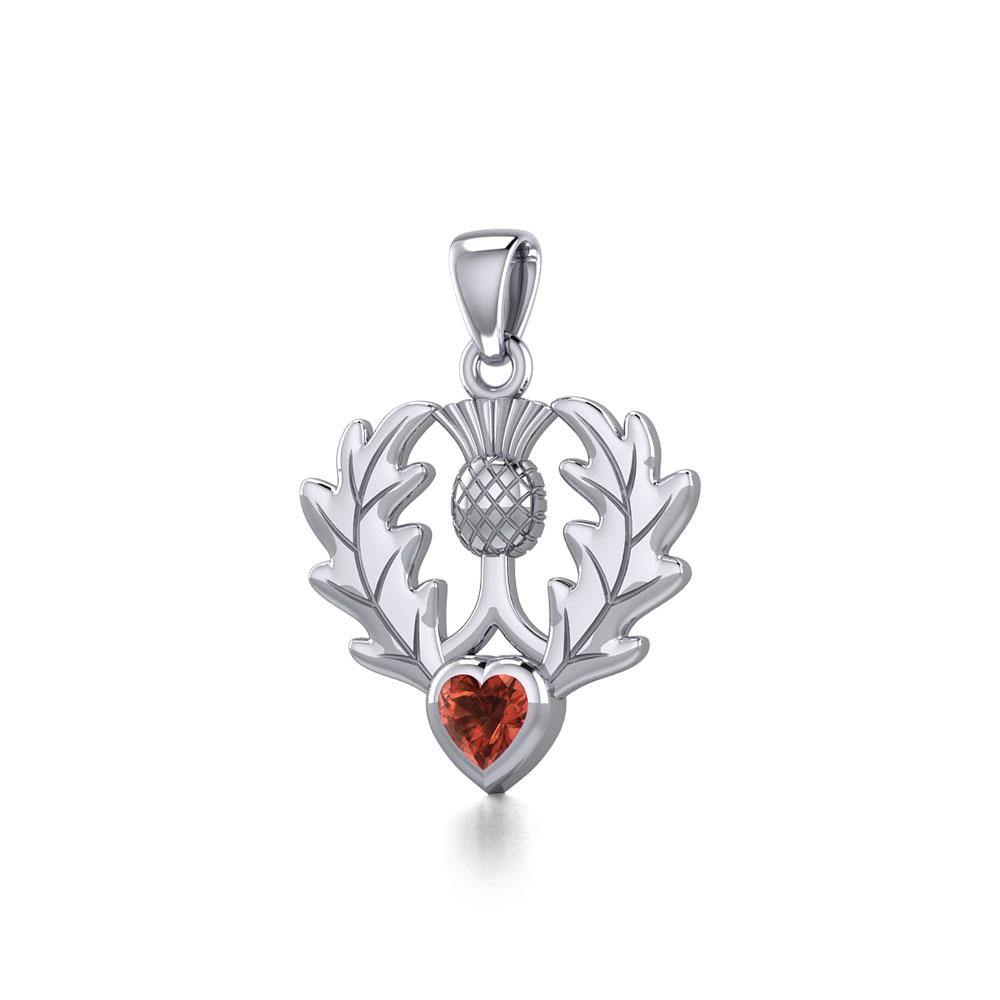 Thistle Silver Pendant with Heart Gemstone TPD5637 - Jewelry