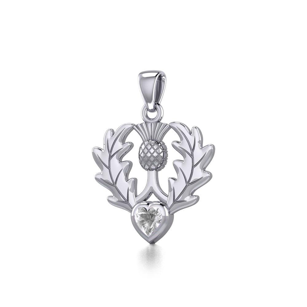 Thistle Silver Pendant with Heart Gemstone TPD5637 - Jewelry