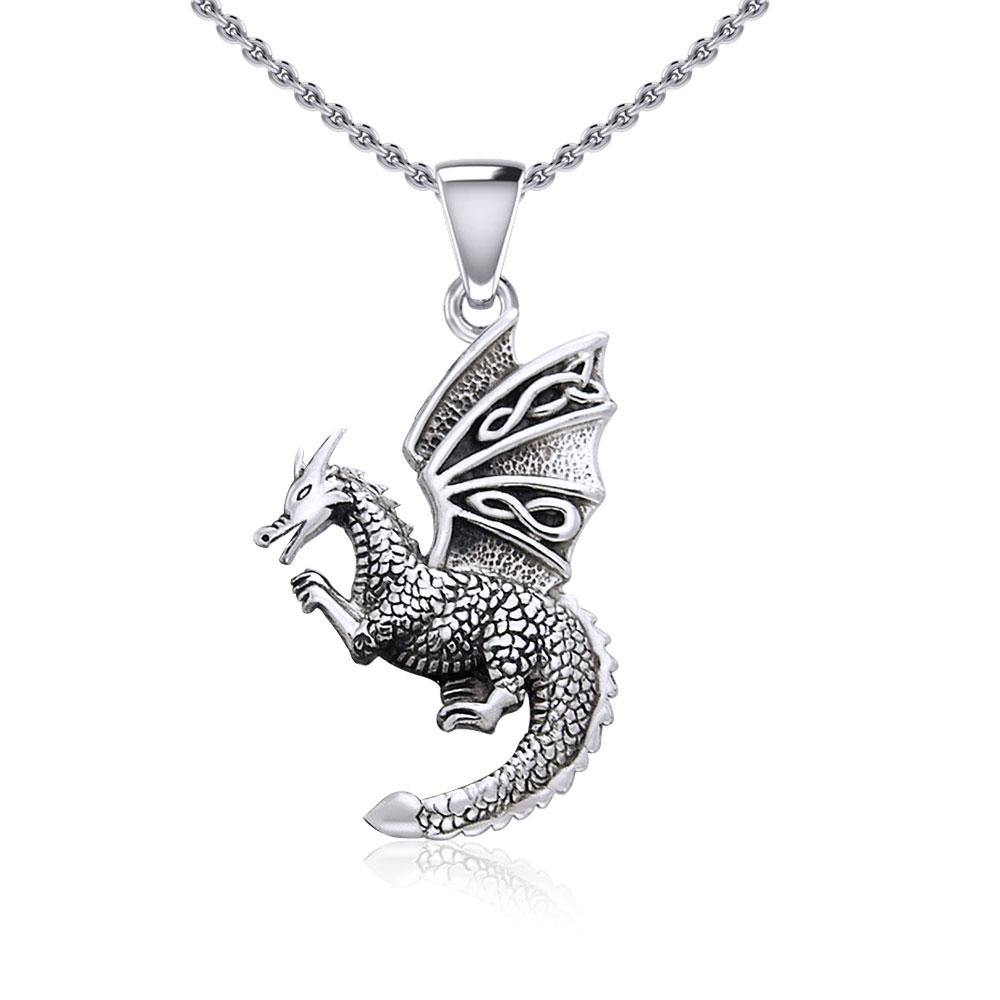 Flying Dragon with Celtic Wing Silver Pendant TPD5641 - Jewelry