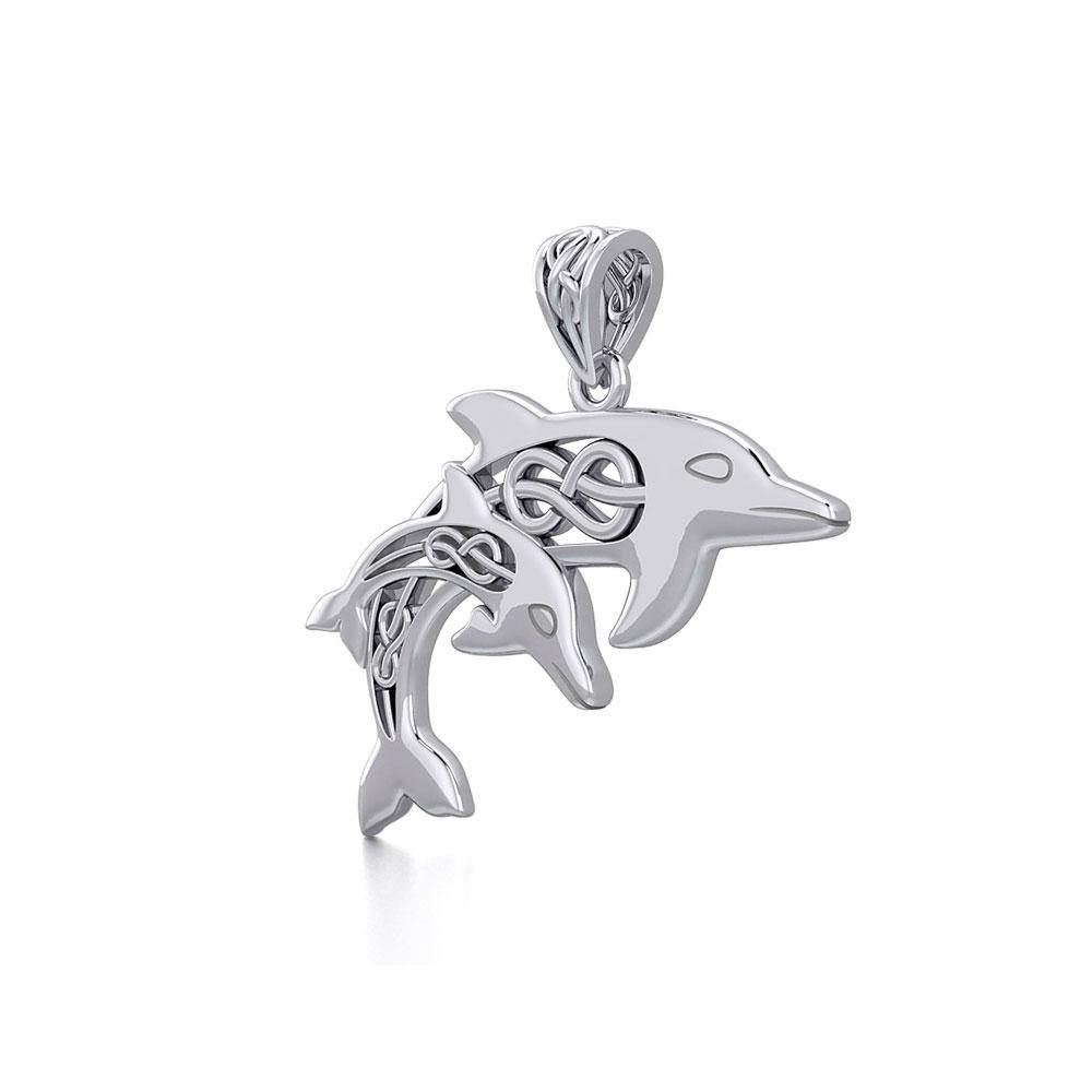 Celtic Double Dolphins Silver Pendant TPD5692 - Jewelry