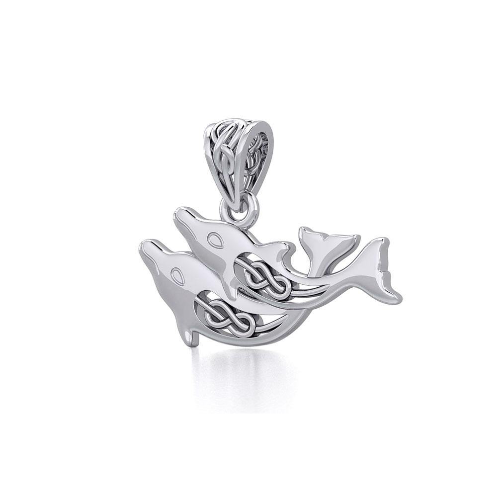 Celtic Joyful Dolphins Silver Pendant TPD5693 - Jewelry