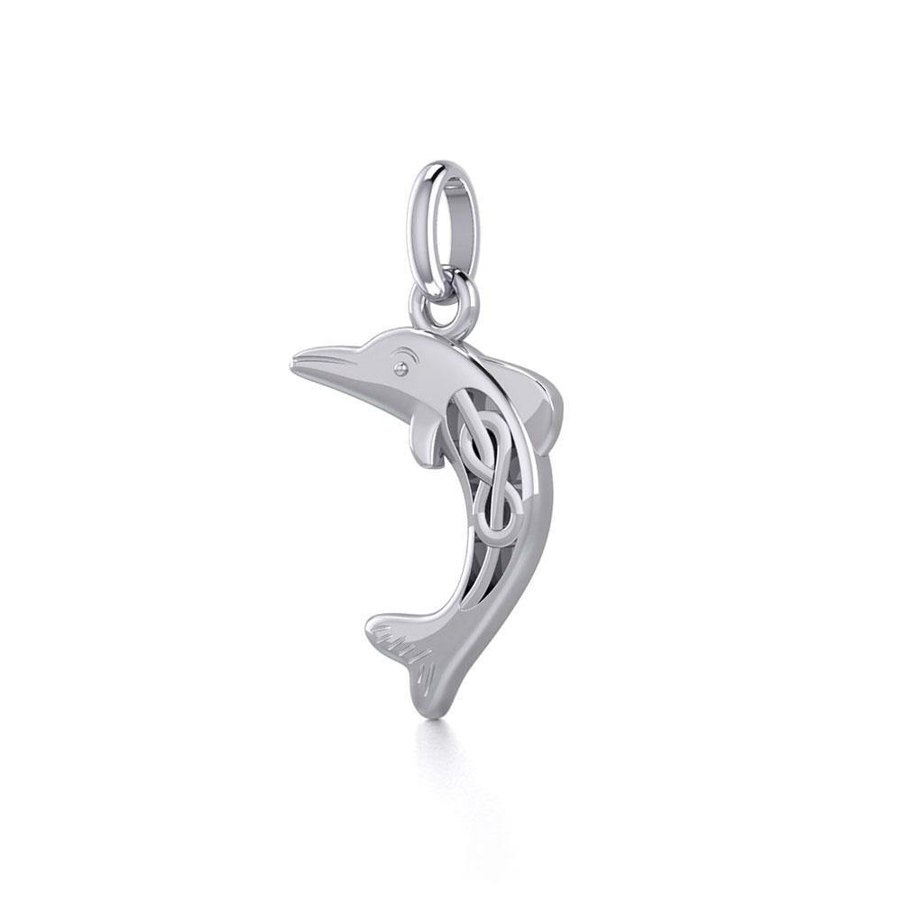 Small Celtic Joyful Dolphin Silver Pendant TPD5696 - Jewelry